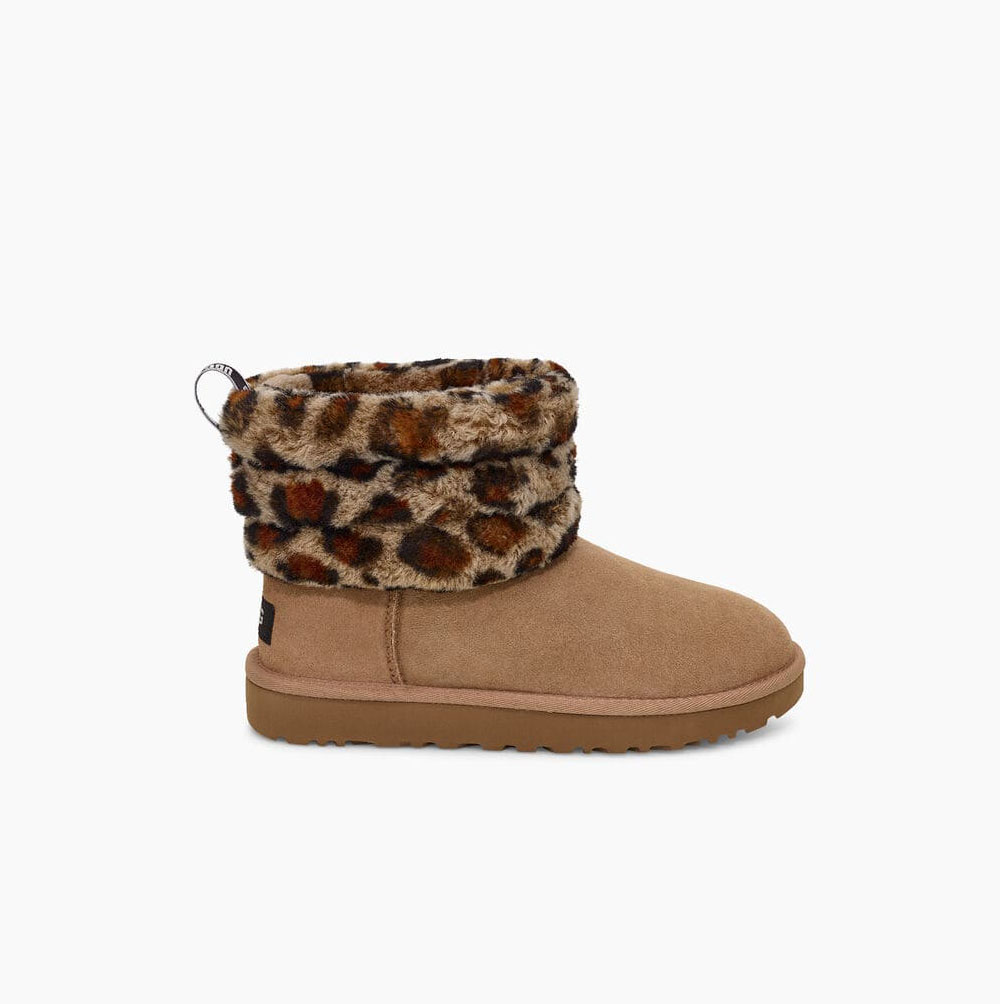 UGG Fluff Mini Quilted Leopard Brown Boots for Women (WOFU48619)